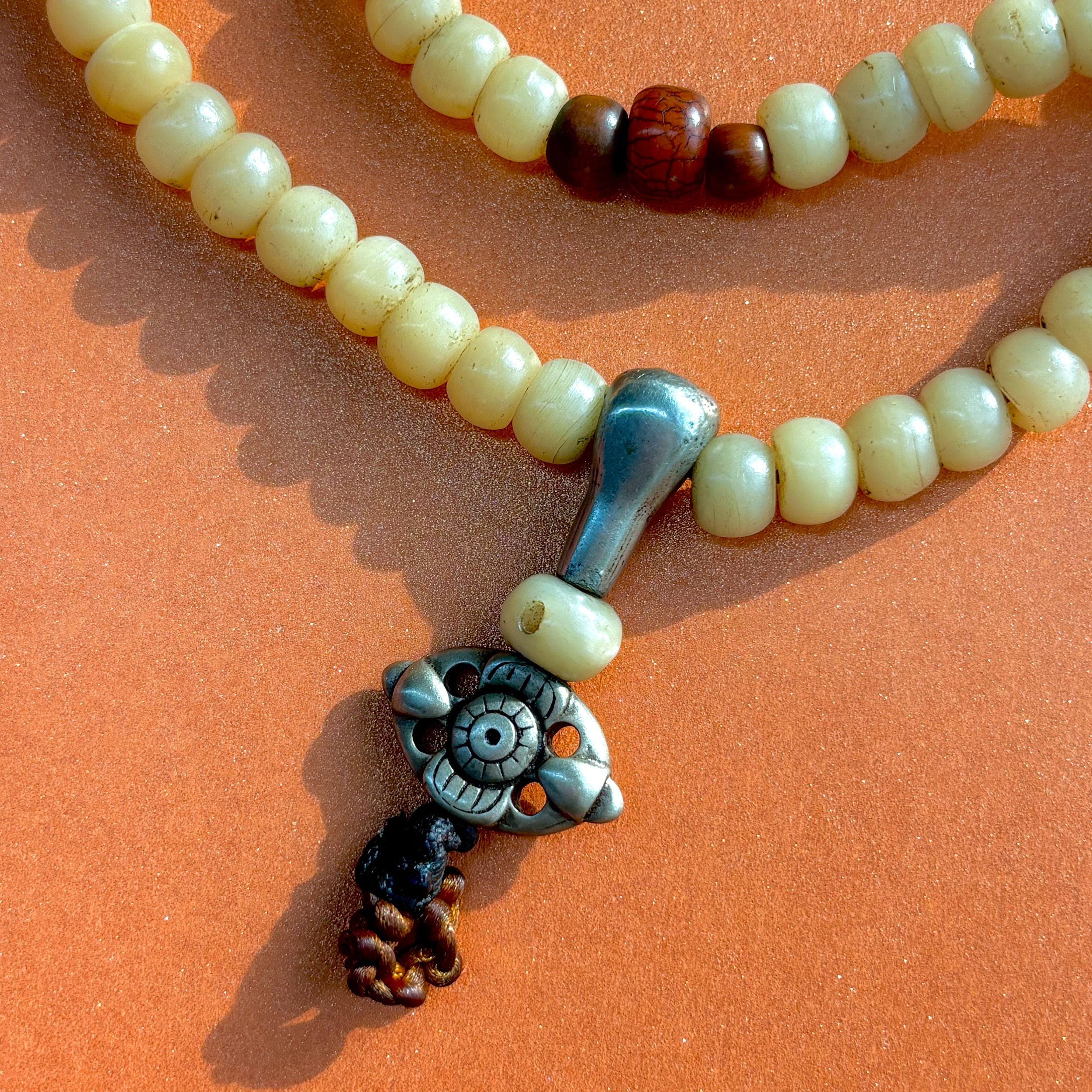 Tibetan Yak Bone Mala Necklace with Dorje Pendant