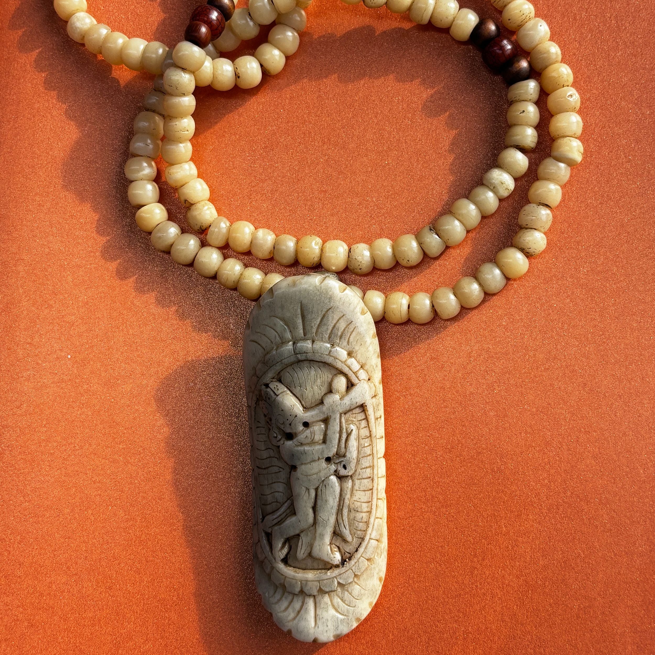 Tibetan Hand Carved Bone Guardian Amulet