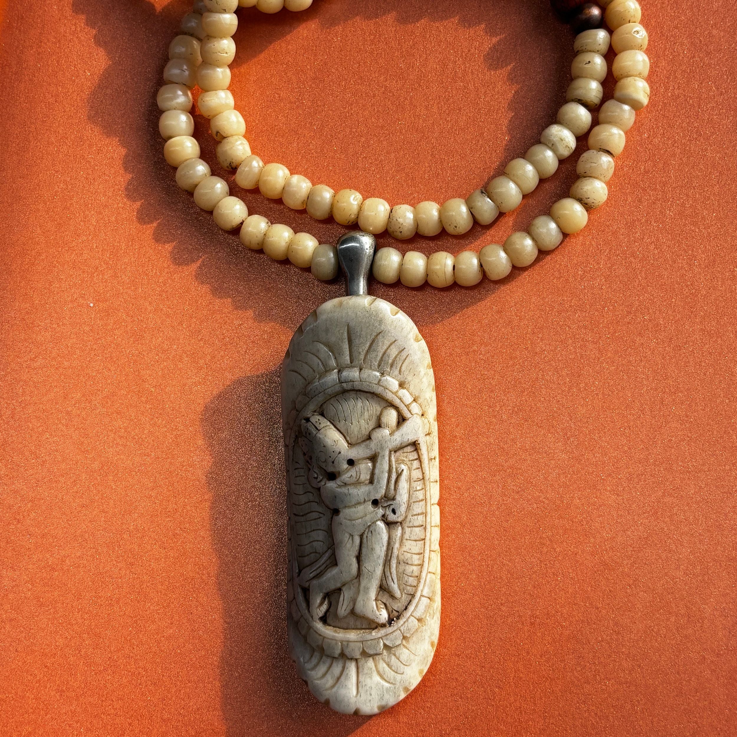 Tibetan Hand Carved Bone Guardian Amulet
