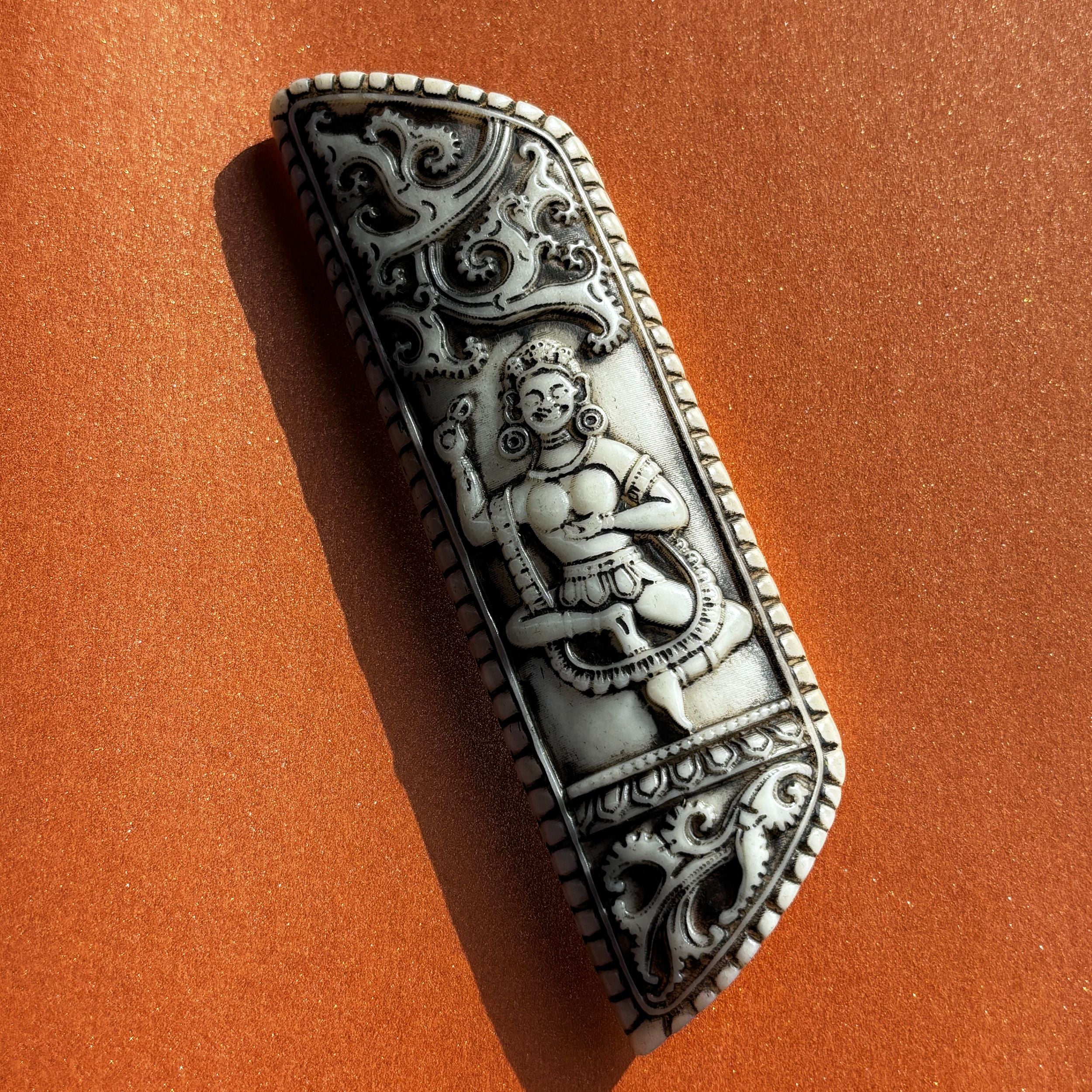 Tibetan Hand Carved Yak Bone Pendant Vintage Deity Guardian Amulet Charm