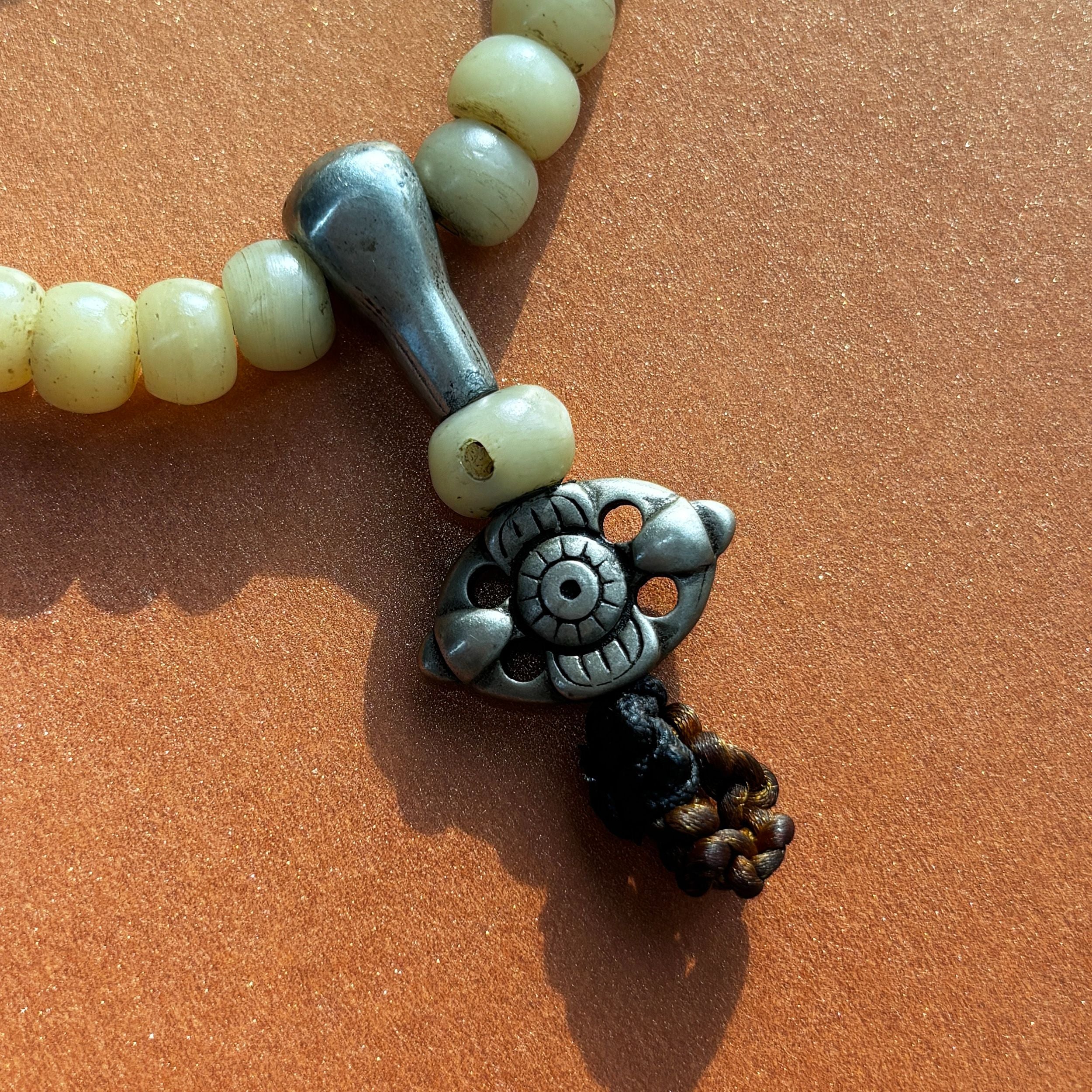 Tibetan Yak Bone Mala Necklace with Dorje Pendant