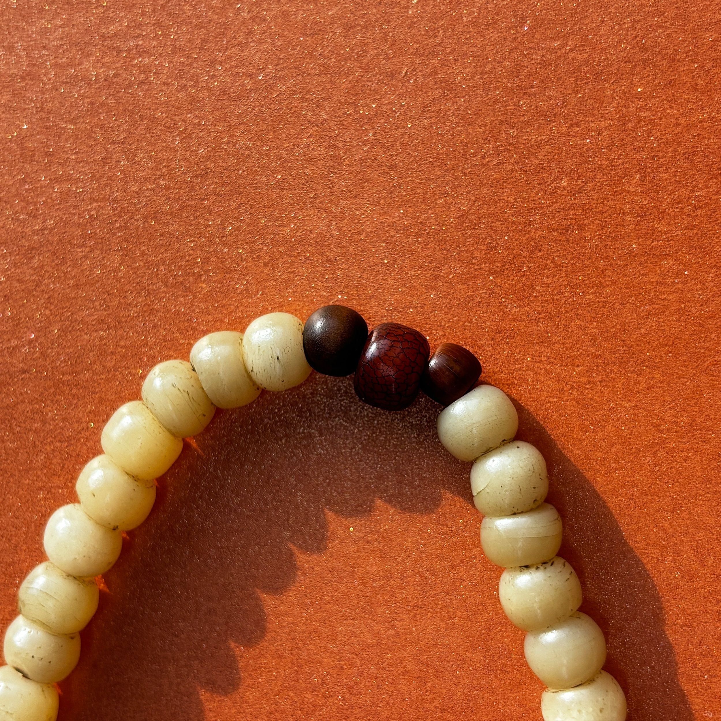 Tibetan Yak Bone Mala Necklace with Dorje Pendant