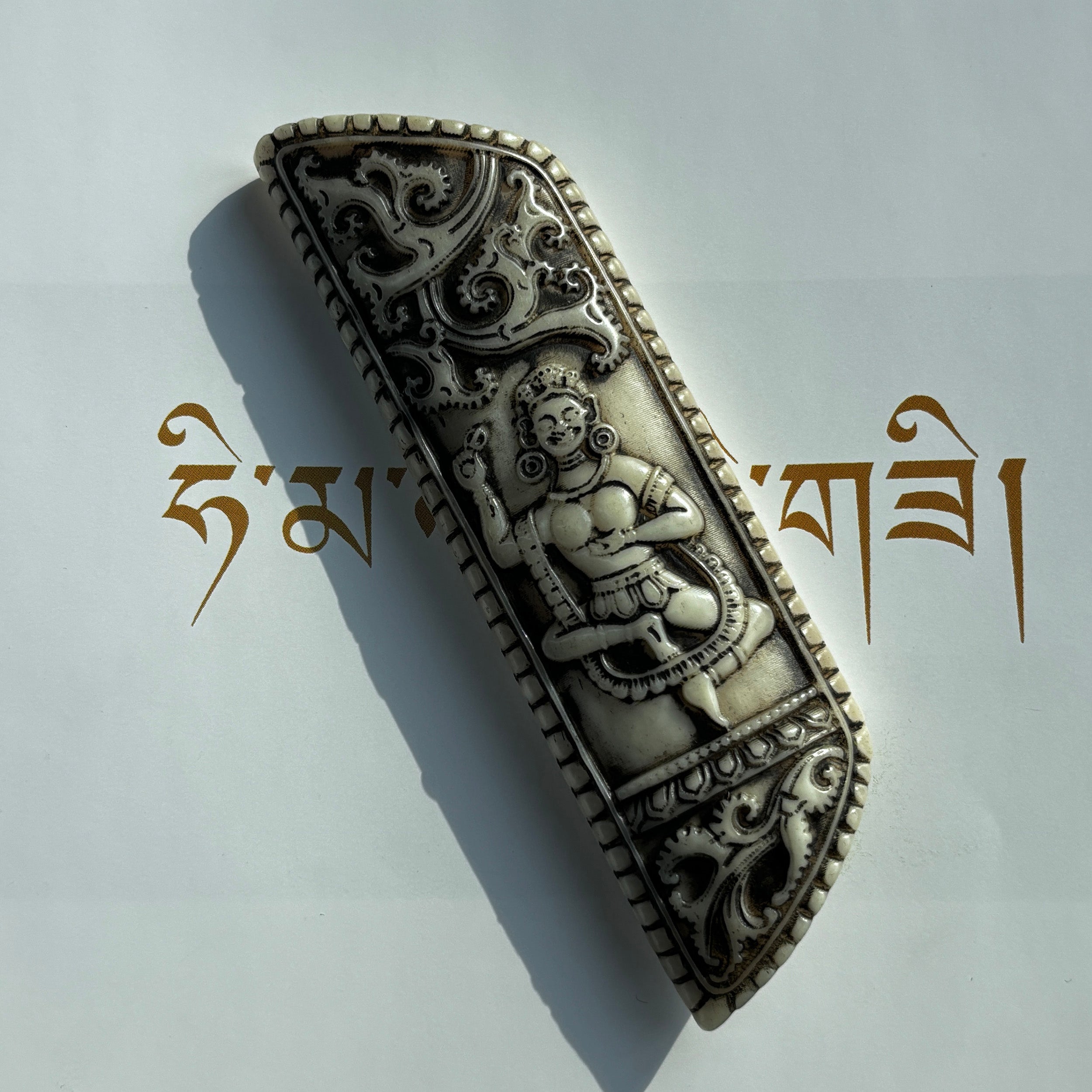 Tibetan Hand Carved Yak Bone Pendant Vintage Deity Guardian Amulet Charm